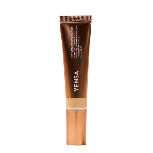 YENSA Skin on Skin BC Foundation Makeup - CC, BB Cream & Full Coverage Foundation-In-One - Buildable, Radiant Finish with SPF 40, Hyaluronic Acid, Peptides & 8 SuperBlacks - Light Medium (1 oz)