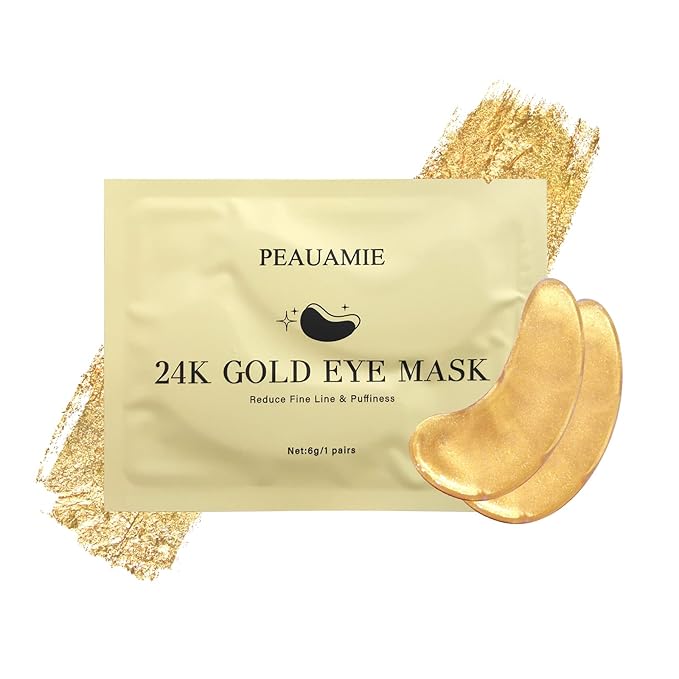 PEAUAMIE Under Eye Patchs 24k Gold Eye Mask and Hyaluronic Acid and Rose for Dark Circles and Puffiness Wrinkle Eye Bags 30 Pairs