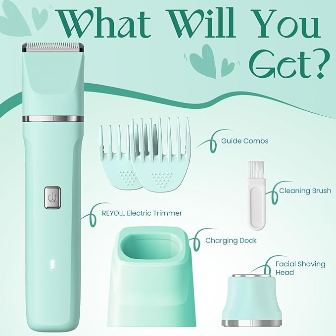 Bikini Trimmer for Women - Pubic Hair Trimmer for Women, Gentle Dual Head Electric Shaver for Private Area and Bikini Line, IPX7 Waterproof, Cordless Rechargeable, Self-Care Gifts for Her