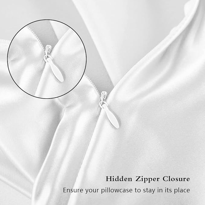Silk Pillow Cases 2 Pack, Mulberry Silk Pillowcases Standard Set of 2, Health, Smooth, Anti Acne, Beauty Sleep, Both Sides Natural Silk Satin Pillow Cases for Women 2 Pack with Zipper for Gift,White