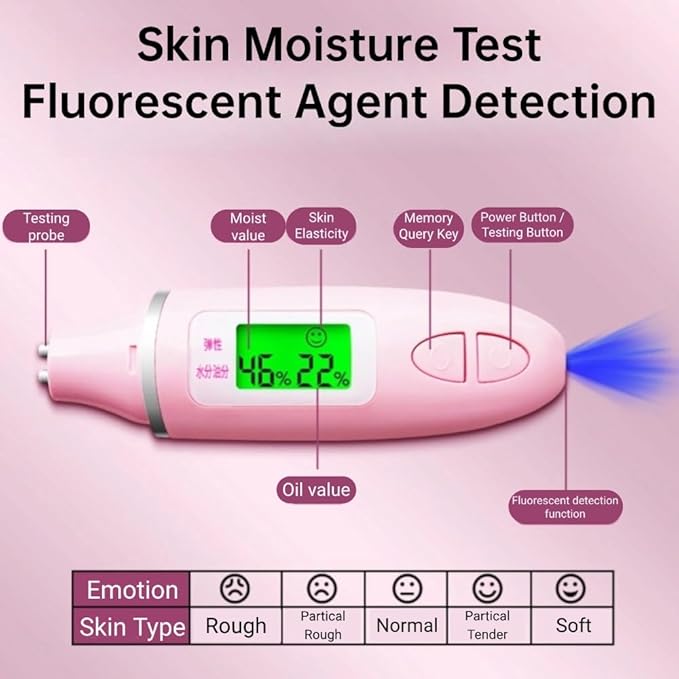 Detector For Face, Skin Hydration Tester, Skin Analyzer Machine Professional, Skin Analyzer Machine Water Oil Monitor for Skin Care, LCD Display Monitoring Meter for Home Traveling Beauty Salon