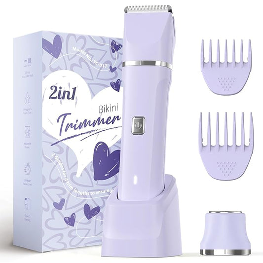 Bikini Trimmer for Women - Wet/Dry Womens Electric Shaver for Legs, Replaceable Body Hair Blade Heads&Hair Remover for Face Head, No Nick, No Cut, No Razor Burn, Purple