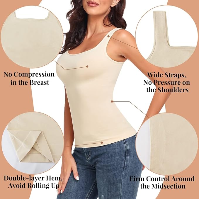 EUYZOU Women's Tummy Control Shapewear Tank Tops Seamless Square Neck Compression Tops Slimming Body Shaper Camisole
