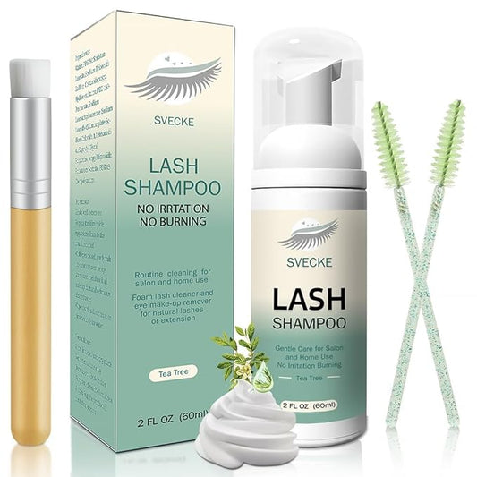 Lash Shampoo Kit Eyelash Extension Cleanser, Eyelash Shampoo for Lash Extensions, Lash Cleaner Eyelid Foam Cleaning Kit for Salon Home Use (Tea Tree)