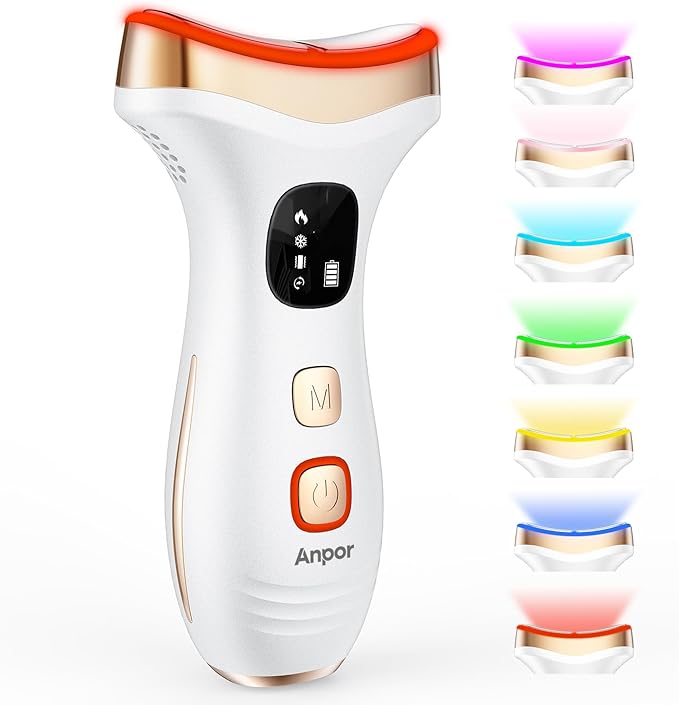 7-in-1 Face & Neck Beauty Massager with Heat & Cold, Valentines Day Gifts, Gua Sha Facial Massager Tool, Microcurrent, 7 Color Light, 7 Modes, Smart Vibration (Pearl White)
