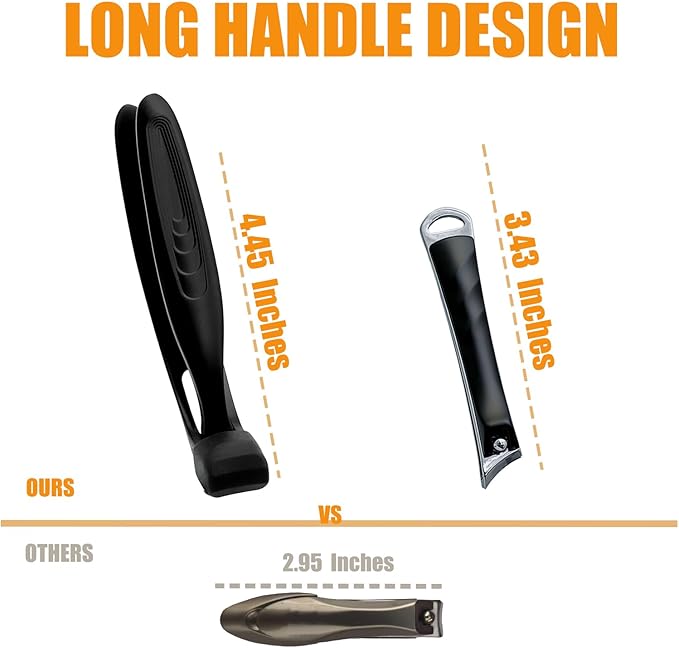 Precision Stainless Steel Heavy Duty Angled Head,Wide Jaw Clippers for Seniors,Ingrown Toenail,Thick Nail.Extra-Long Handle, Slanted Nail Cutter for Men,Women,Pregnant,Elderly.Stocking Stuffers.4Pcs