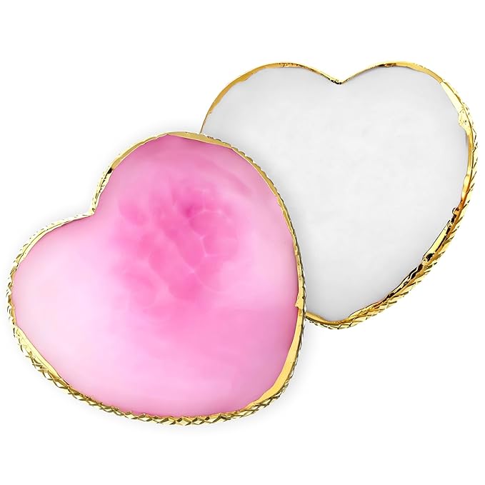 Resin Nail Art Palette, 2 Pcs Heart Shaped Nail Polish Palette Makeup Mixing Palette with Gold Edge for DIY Nail Art Design, Display (Purple, White)
