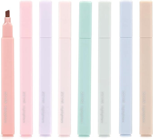 ZEYAR Aesthetic Cute Highlighter Pens, Cream colors, Chisel Tip, Water Based, Quick Dry, No Bleed for bible, four seasons color series (8 Spring Colors)
