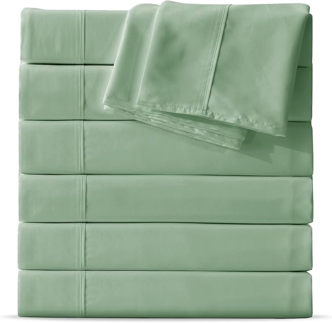 Maple&Stone Full Flat Sheet 6 Pack,Premium Soft & Breathable,Brushed Microfiber Fabric,Anti-Shrinkage & Non-Fading,Bulk Flat Sheets Only Full Size(Sage Green)