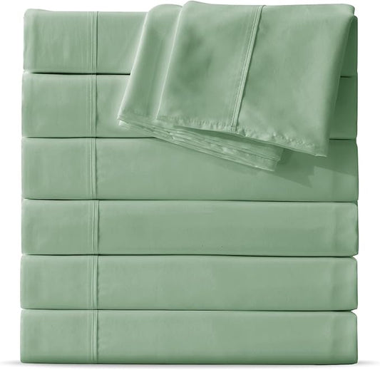 Maple&Stone Full Flat Sheet 6 Pack,Premium Soft & Breathable,Brushed Microfiber Fabric,Anti-Shrinkage & Non-Fading,Bulk Flat Sheets Only Full Size(Sage Green)