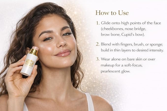 Highlighter stick, Second-Skin Glow, Delicate Pearlescent Finish, Seamless Blend, Long-Wear, Lightweight, Non-Cakey, Sheer(Highlighter Light,) High Cosmetic Agency