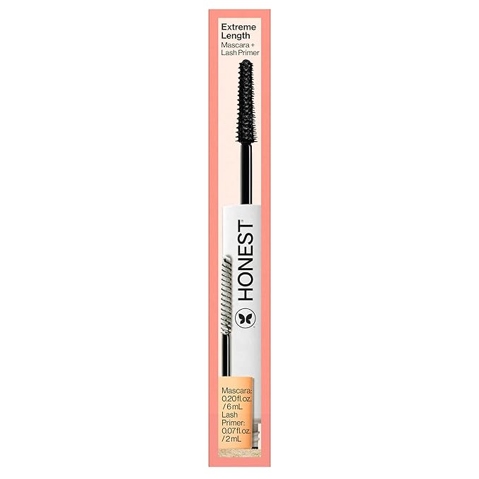 Honest Beauty 2-in-1 Extreme Length Clean Mascara, Lash Primer, Lengthening, Volumizing, Cruelty-Free, Safe for Sensitive Eyes, Black, .27 fl oz