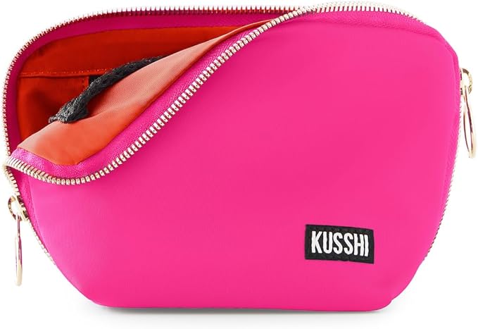 KUSSHI Washable Travel Makeup & Cosmetic Bag - Brush Organizer Sold Separately (Everyday, Bubble Gum Pink/Orange)