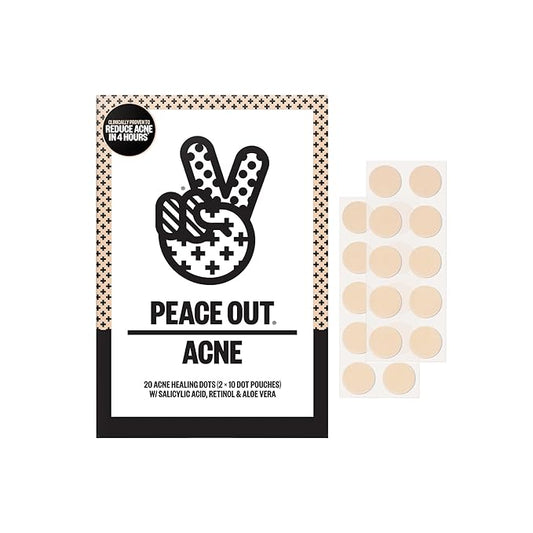 PEACE OUT Acne Healing Dots Hydrocolloid Pimple Patches, Acne Spot Treatment with Salicylic Acid, Retinol, and Aloe Vera for Blemishes and Breakouts, 20 Count