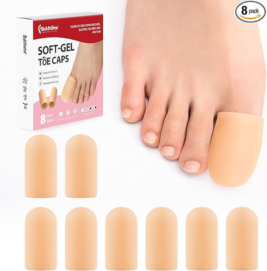 Bukihome 8 Pcs Gel Toe Cap, Big Toe Protector for Women Men - Cushions and Protects to Cover Toes, Relief Toe Pain from Ingrown Toenails, Corns, Blisters, Hammer Toes (Large Size)