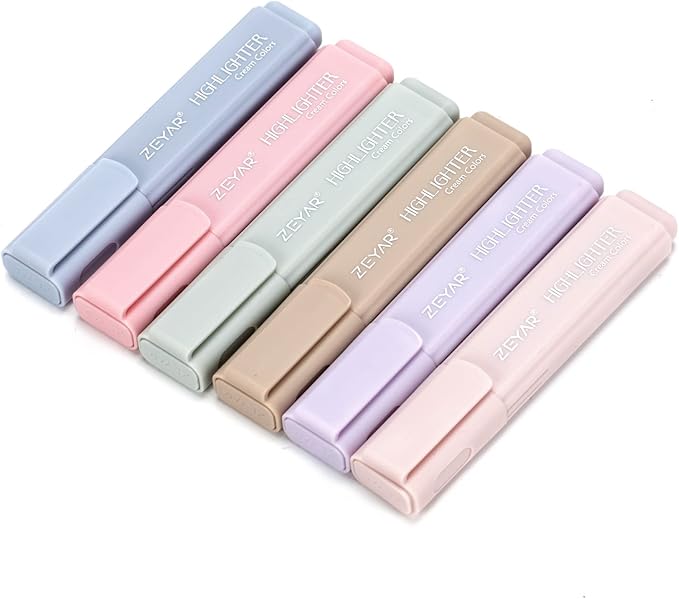ZEYAR Highlighter Pen, Cream Colors Chisel Tip, Aesthetic Highlighter Marker, Water Based, Quick Dry, No Bleed, for Bible Study Notes School Office (6 Delight Colors)