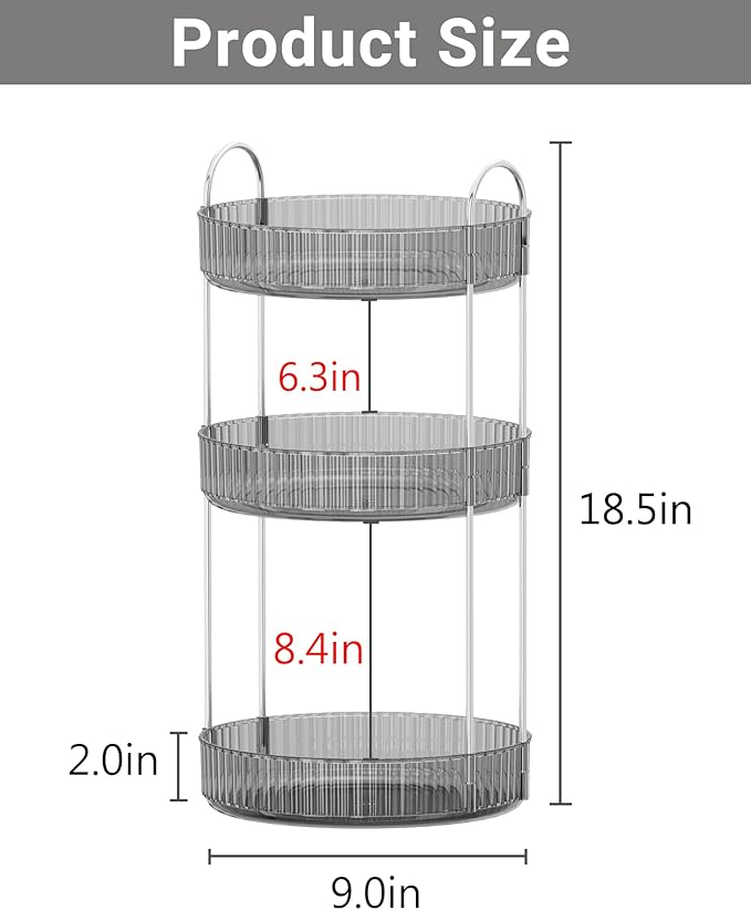 360 Rotating Makeup Organizer,3 Tier Large Capacity Make Up Organizers and Storage,Makeup Organizer for Bathroom,Cosmetic Perfume Stand Organizer(Grey-3 Tier)