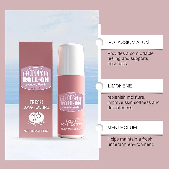 Antiperspirant Roll-On Deodorant, 48 Hour Breathable Sweat & Odor Protection with Lavender Extract and Lavender Extract, 2.54 OZ（2pcs）