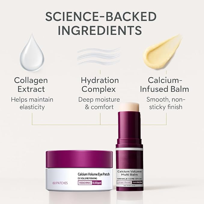 Eye Care Duo – Calcium Multi Balm Stick + Hydrogel Under Eye Patches 60ea (30 Pairs), Hydrating & Smoothing Eyes Treatment, Gentle on Skin, Travel Friendly