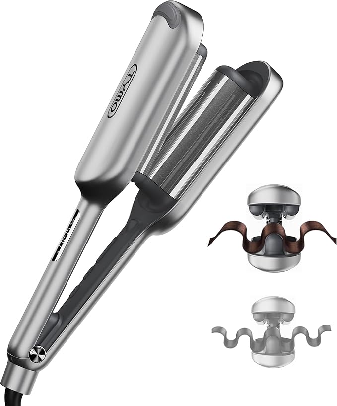 Curling Iron Hair Crimper Waver - TYMO ROVY Beach Waves Curling Wand, Ionic Deep Waver Hair Curler Tool with Ceramic 3 Barrel for Women, Dual Voltage, Anti-Scald, Easy to Use, Grey, 1.25 Inch