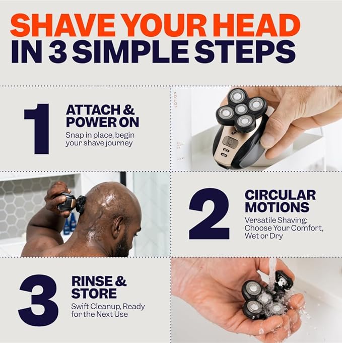 Freebird FlexSeries Electric Head & Body Hair Shaver, Mens Cordless Rechargeable Wet & Dry Skull, Bald Head, Back, Groin Waterproof Razor (FlexSeries, Shaver Kit + Travel Case + Extra Blade)