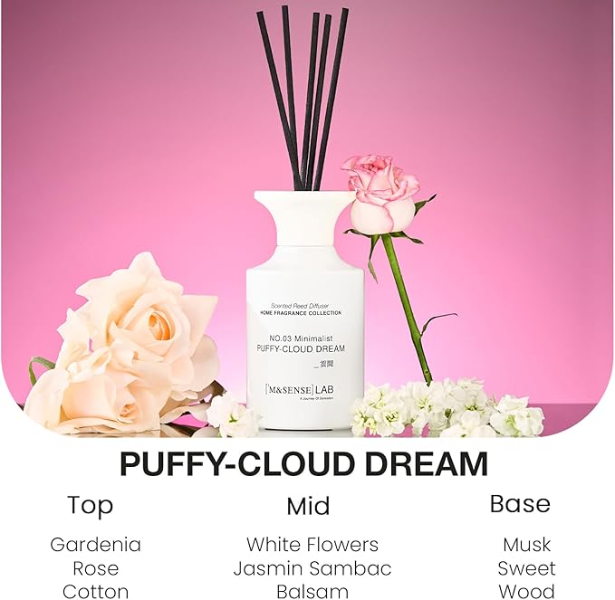 M&SENSE Reed Diffuser Set, 10.14 fl oz Large Reed Diffuser, Rose Jasmine Scented with Natural Essential Oils, Long Lasting with 7 Sticks, Non-Toxic Home Fragrance Reed Diffuser for Bedroom, Bathroom