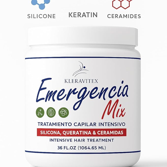 Emergencia Mix Intensive Mask with Silicone, Keratin, and Ceramides for Deep and Restorative Repair, Revitalize and Strengthen Damaged Hair, Providing Shine and Softness (60 OZ)