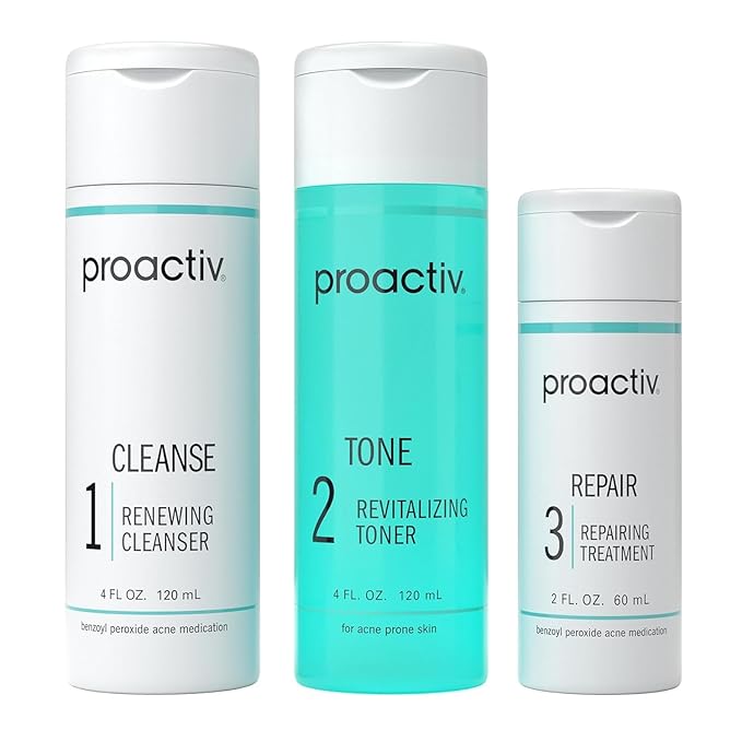 Proactiv 3 Step Acne Treatment System with Benzoyl Peroxide Face Wash, Exfoliating Toner, Repairing Spot Treatment, 60 Day Complete Skin Care Kit