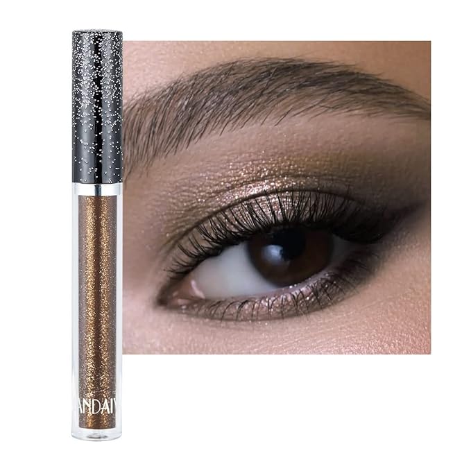 Liquid Eyeshadow Shimmer Long Lasting Effect Shiny Pigment Eyeshadow Glow Glitter Makeup (Dark Brown)