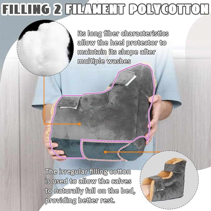 Heel Protectors for Bed Pressure Sores in Bed,Foot Boot Pillow Comfort Cushion for Bedridden Patients Remove Bedsores, Ankle Booties Pad for Ulcer Pain Relief (Gray, Pack of 1 Count)