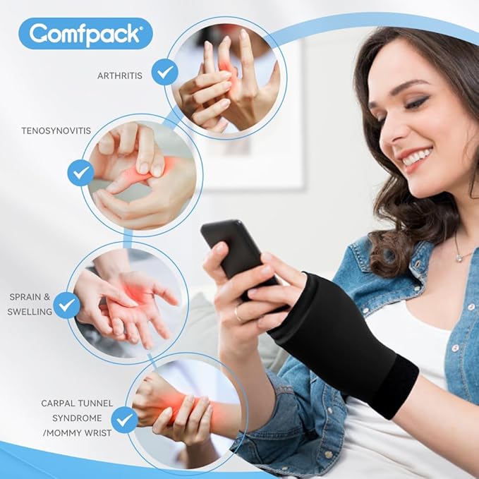 Hand Ice Pack Gloves for Arthritis, 2PCS Wearable Thumb Ice Pack Wrap, Hot Cold Compress Wrist Cold Pack Wrap for Carpal Tunnel Relief, Pain Relief for Tenosynovitis, Swelling, Surgery