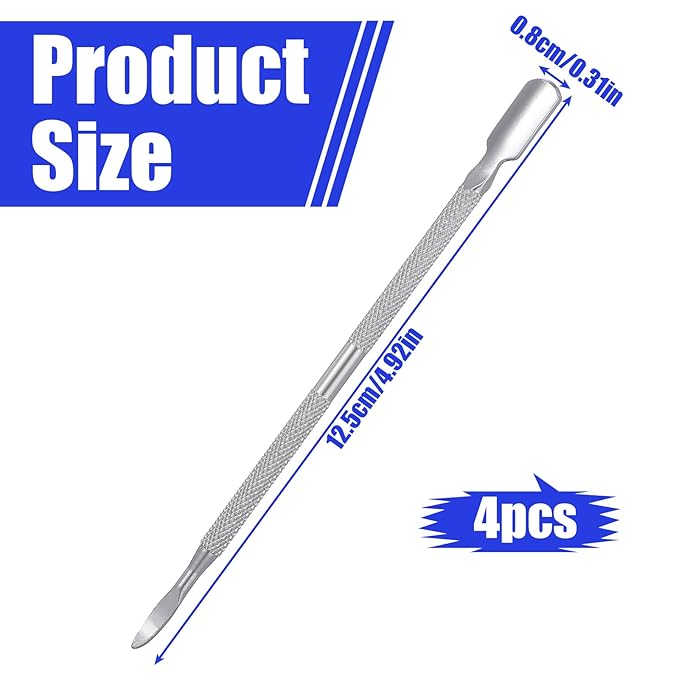 4 Pcs Nail Pusher and Remover Tool, Dual Head Mental Cuticle Pusher Set, Stainless Steel Manicure Pedicure Nail Care Tools, Nails Cleaner Tool Cuticle Pushers for Fingernails Toenails