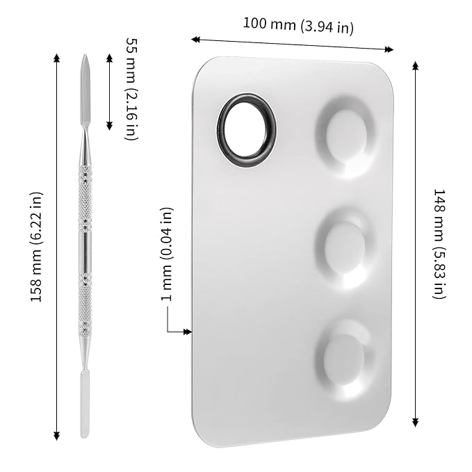 JAPCHET 8 PCS Mixing Makeup Palettes, 3-Well Makeup Palette Mixer Tray, Stainless Steel Cosmetic Palette with 8 PCS Spatula Tool, Multipurpose Makeup Applicators for Nail-Art, Cosmetic, Pigment