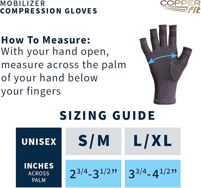 Copper Fit Mobilizer Hand Compression Gloves: Arthritis, Joint Swelling, Tendonitis, Sport - For Men and Women