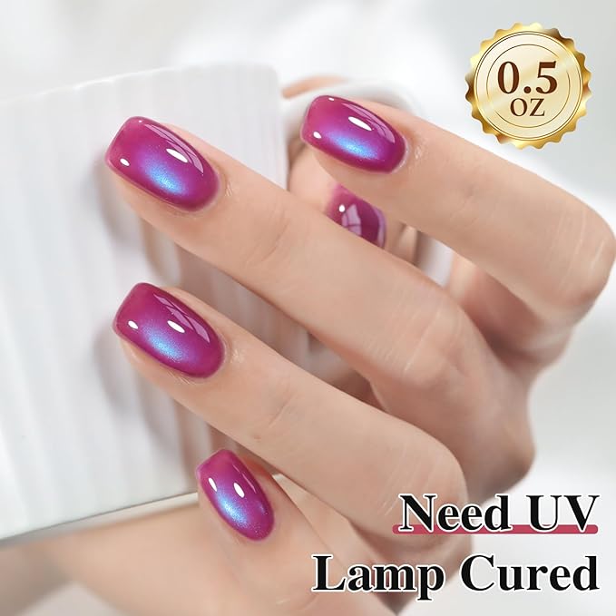 Double Rhythm Jelly Glass Cat Eye Gel Polish with Magnet 15ML Holographic Glitter Shimmer Translucent Sheer Color Magnetic Nail Polish Salon DIY at Home (Dark Navy-MC1268)