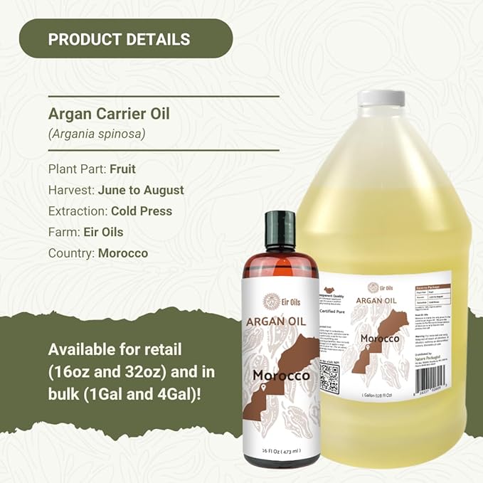 Nature Packaged Argan Oil for Hair Growth Oil 4 Gallon (Aceite de Argan) - 100% Pure Cold Pressed Moroccan Oils - Suitable for Colored & Damaged Hair, Face, Body Oils, Nail & Scalp