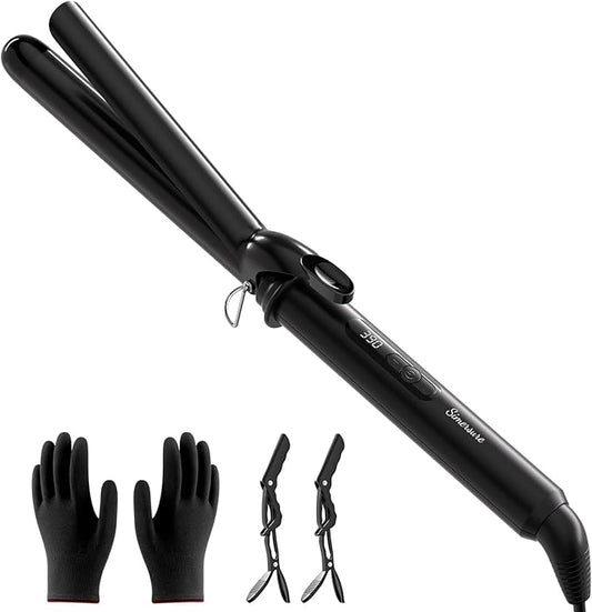 Curling Iron 1 Inch, Long Barrel Ceramic Hair Wand, Fast Heating Hair Curler with 12 Heat Settings with LED Display, Hair Curling Wand Styling and Lasting on All Hair Types, Dual Voltage for Travel