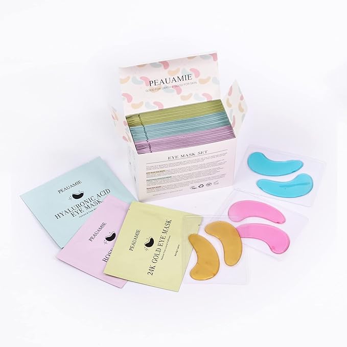 PEAUAMIE Under Eye Patches Gold and Hyaluronic Acid for puffy eyes,Rose Eye Masks for Dark Circles and Puffiness skin care Smooth Wrinkles products 30 Pairs