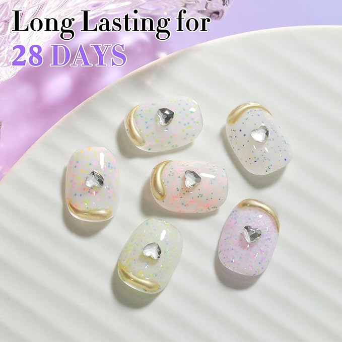 Double Rhythm 0.5 Oz Glitter Gel Polish Set of 6 Color with Display Borad 15 ml Full Size Kit Shimmer Reflective Sparkle Soak Off Manicure Salon DIY at Home (Eggshell Green Purple Colorful Dots-T6-41)