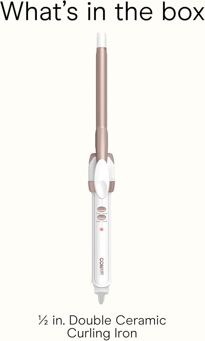Conair Double Ceramic ½-Inch Curling Iron, ½-Inch Barrel Creates Spiral Curls, Hair Curler for Use on Short to Medium Hair, White/Rose Gold