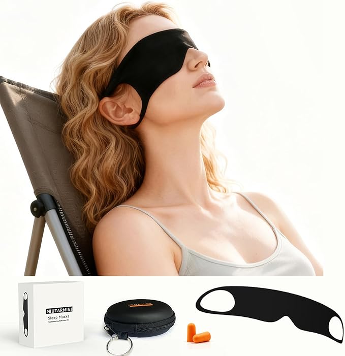Ultra-Thin Sleep Mask for Travel & Outdoor, 0.3mm & 5g, Breathable Total Blackout Eye Mask, 99.7% Sun Blockout with Portable Leather-Feel Pouch for Beach, Camping, Flights & Office Nap