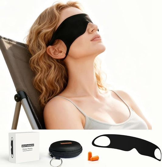 Ultra-Thin Sleep Mask for Travel & Outdoor, 0.3mm & 5g, Breathable Total Blackout Eye Mask, 99.7% Sun Blockout with Portable Leather-Feel Pouch for Beach, Camping, Flights & Office Nap