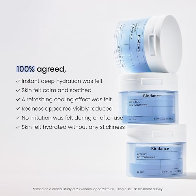 Biodance Cera-NOL Gel Toner Pads, Deep Hydrating & Soothing Toner Pads for Sensitive Skin, Redness Reducing, Mositurizing, Korean Skin Care, Valentines Day Gifts for Herㅣ4.93 fl.oz.(140g)*60Pads