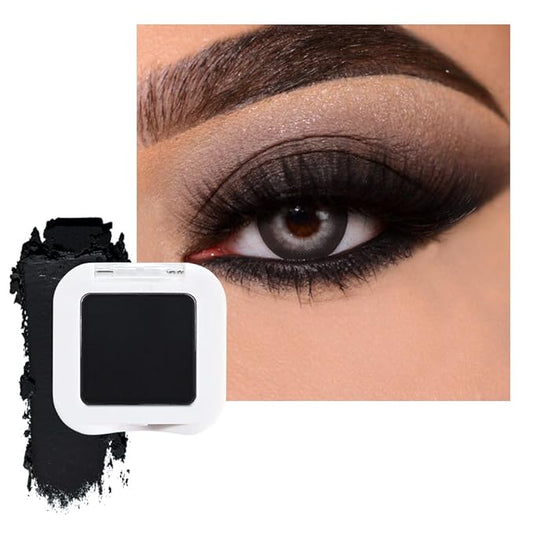 Matte Single Eye Shadow Palette Makeup, Deep Dark Black Monochrome Eyeshadow For Older Women, Mini Single Pressed Pigmented Waterproof Sombras Para Ojos, Vegan, Talc, Paraben&Cruelty Free