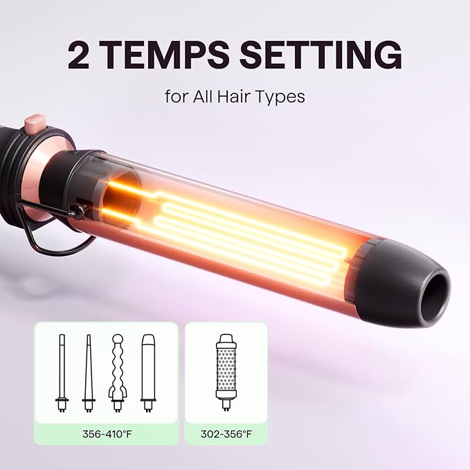 Wavytalk 5 in 1 Curling Wand Set, Multi Curl, Curling Wand Set with Thermal Brush and 4 Interchangeable Ceramic Curling Wand(0.5”-1.25”), Instant Heat Up Wand Curling Iron (Rose Gold) (Pack of 2)