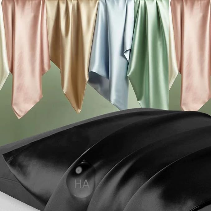 Mulberry Silk Pillow Cases Queen Size, Silk Pillowcase for Hair and Skin, Both Sides Natural Silk Satin Pillowcase for Sleeping Women with Zipper, Gifts for Women Men, Black