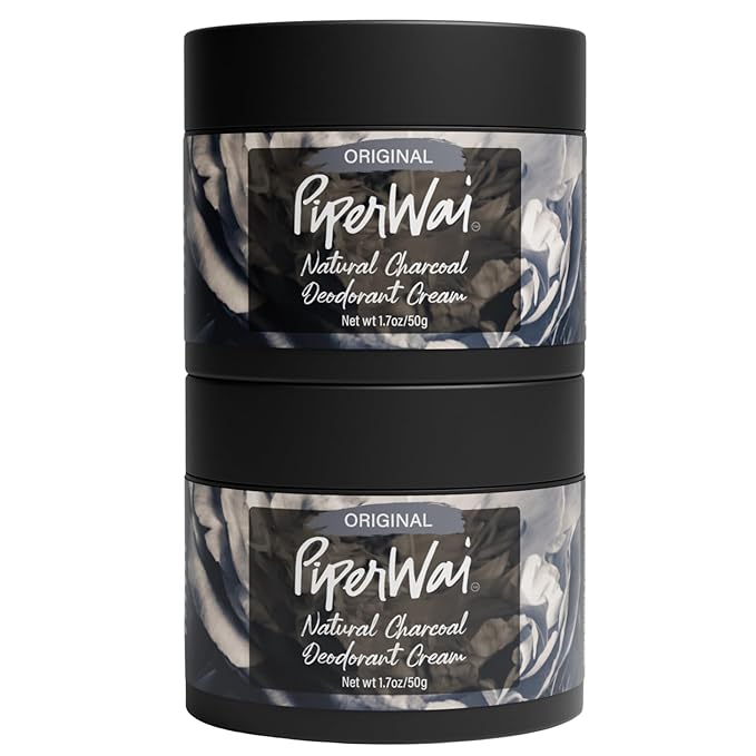 PiperWai Natural Deodorant Cream for Women & Men | Aluminum Free with Activated Charcoal & Magnesium | Vegan Shark Tank Product | 2 oz Scented Jar 2-Pack