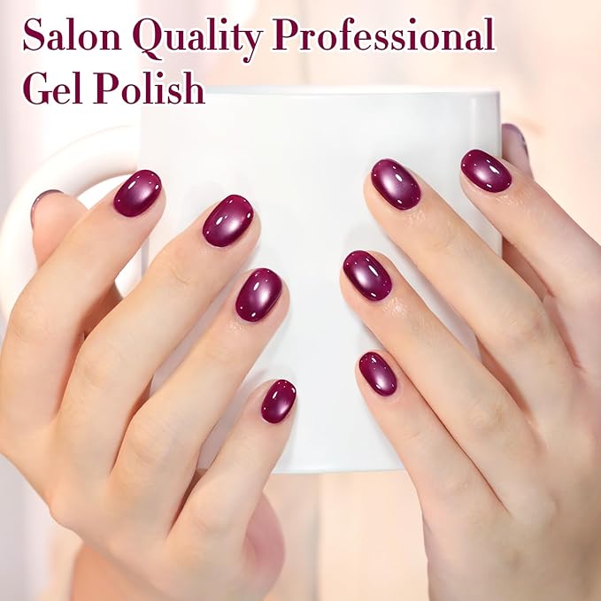 Double Rhythm 15ML Jelly Glass Cat Eye Gel Polish with Magnet Holographic Glitter Shimmer Translucent Sheer Color Salon Soak Off Magnetic Nail at Home (Glass Purple-MC1233)