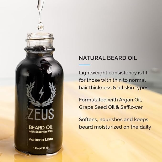 ZEUS Starter Beard Wash & Beard Oil Kit for Men, Softens, Hydrates & Moisturizes Facial Hair, Promotes Healthy Growth & Shine (Made In USA) Sandalwood