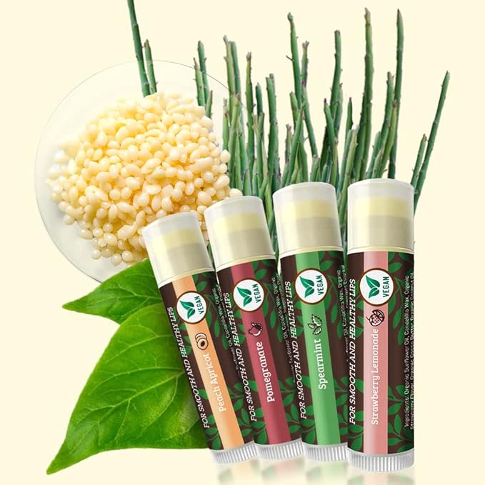 Earth's Daughter Vegan Lip Balm 4-pack, Beeswax Free Lip Balm, Natural, Organic Flavors - Assorted Flavors, Plant Based Vegan Chapstick, Moisturizer